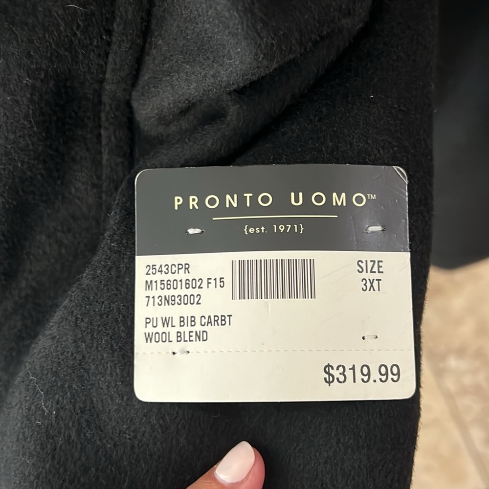 Pronto Uomo Men’s Wool Blend Coat 3XT Black New - Picture 5 of 7